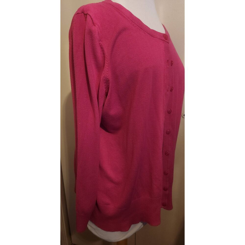 C13 Fashion Bug hot pink button-down crew neck long sleeved sweater - Picture 4 of 10